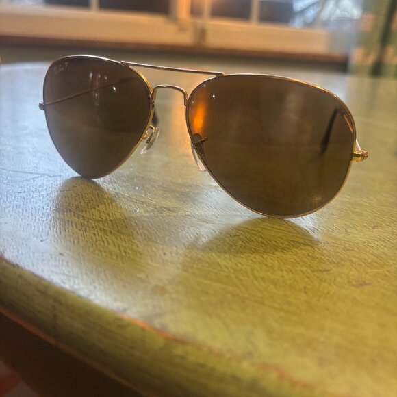Ray-Ban Aviator Brown Lenses Gold Metal 62/14, Polarized - Picture 1 of 3